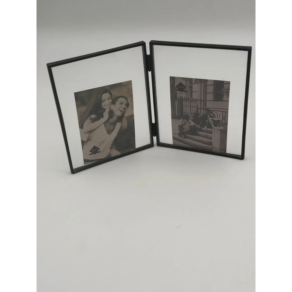 Fetco Black Metal Double Hinged Floating Picture Frame 3.5x5 Vertical Minimalist